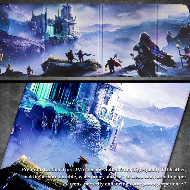 sabermaster DND DM Screen, Dungeons and Dragons Master Screen Leather,4 Wet-Erase Function Pockets,DND Game Accessories for TRPG,with 4 Panels Master Screen Inserts (Screen B) - Image 5